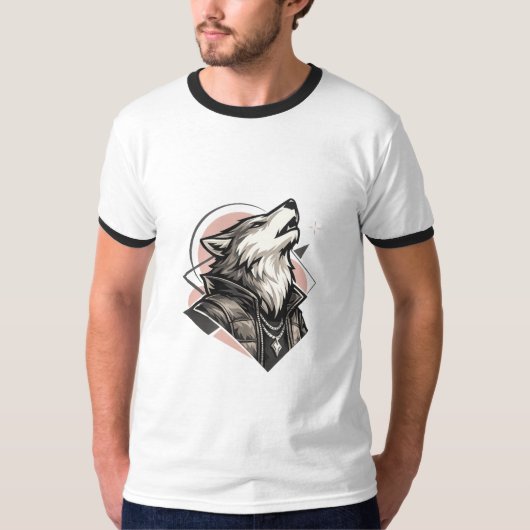 "マジェスティック・ウルフ幾何学Tシャツ" Tシャツ (正面)