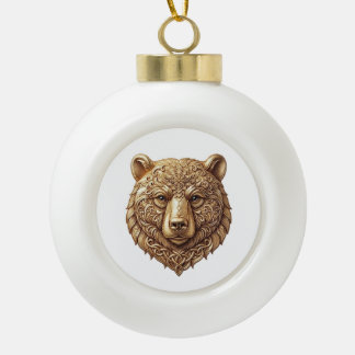 マジェスティック・グリズリー・ベア 陶器製クリスマスオーナメント, セラミックボールオーナメント