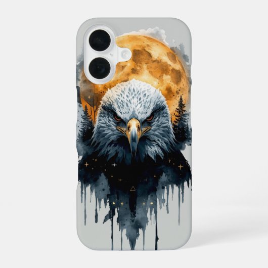 マジェスティック・バルドイーグル 水彩 月 野生動物アート iPhone 16ケース (裏面)