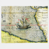 マジェランズシップVictoriaアンティークマップ太平洋海 フリースブランケット (正面(横))