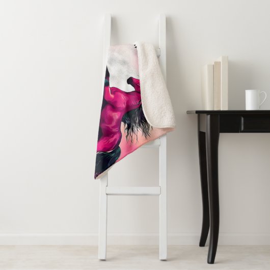 マジェンタ色のファンタジーの馬が漫画のドットに シェルパブランケット (インサイチュ)