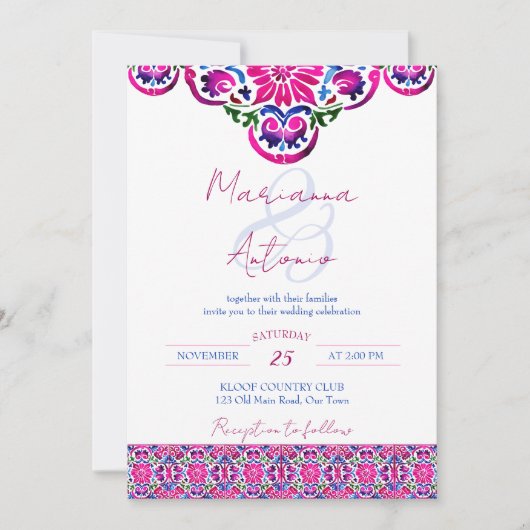 マジェントブルースペインのマジョリ結婚カの 招待状 (正面)