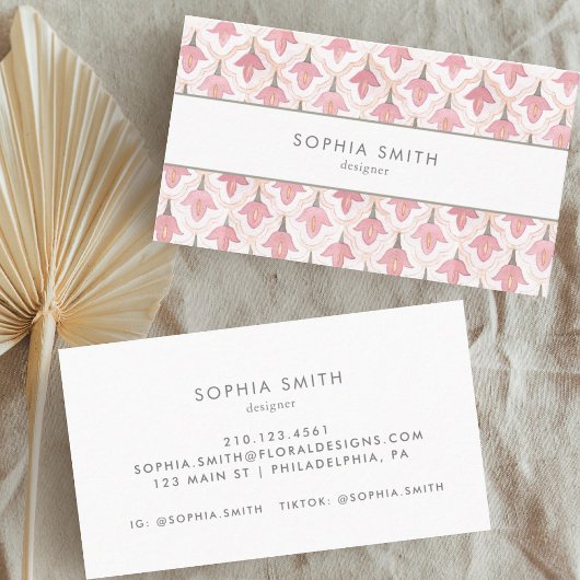 マジエレガントリカ水彩ピンクフローラタイル 名刺