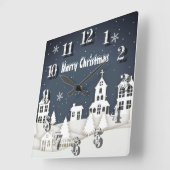 マジカルお洒落スノークリスマスシックブルー スクエア壁時計 (傾斜)