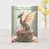 マジカルかわいらしドラゴン姪誕生日グリーティング カード (黄色い花)