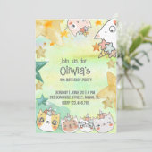 マジカルな猫ユニコーンの誕生日招待状カード 招待状 (スタンド正面)