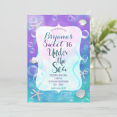 マジカルアンダーザシーパープルティール(緑がかった色)スウィート16パーティー 招待状 (スタンド正面)