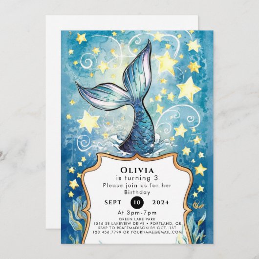 マジカルアンダーザシーマーメイド誕生日 招待状 (正面/裏面)