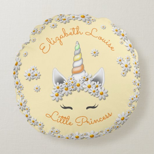 マジカルイエローユニコーンプリンセスクラウン子供部屋 ラウンドクッション (正面)