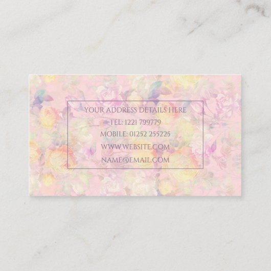 マジカルイエローローズピンクフローラデザイン 名刺 (裏面)
