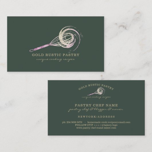 マジカルウィスクベーカリーきらきら光るパティシシェフセージグリーン 名刺 (正面/裏面)