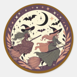 マジカルウィッチフライト - ハロウィンの月夜のシーン ラウンドシール