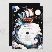 マジカルウォーターカラーマテイパイレーツ誕生日 招待状 (正面/裏面)