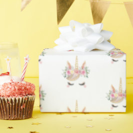 マジカルウォーターカラーユニコーン顔誕生日 ラッピングペーパー