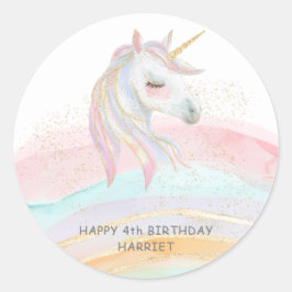 マジカルウォーターカラー レインボーユニコーン 誕生日 ラウンドシール