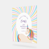 マジカルエレガントレインボーユニコーン誕生日へようこそ アクリルサイン (傾斜)