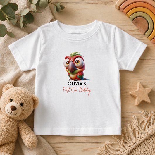 マジカルオウムの似顔絵 1歳の誕生日 ベビーTシャツ