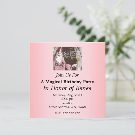 マジカルオールドウィザード小妖精や小人魔法ワンドスター誕生日 招待状 (スタンド正面)