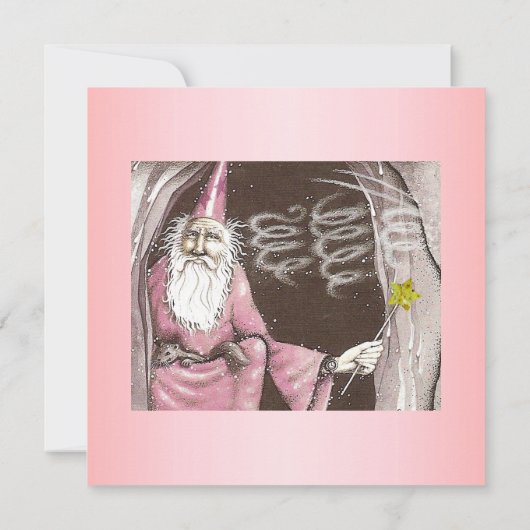 マジカルオールドウィザード小妖精や小人魔法ワンドスター誕生日 招待状 (裏面)