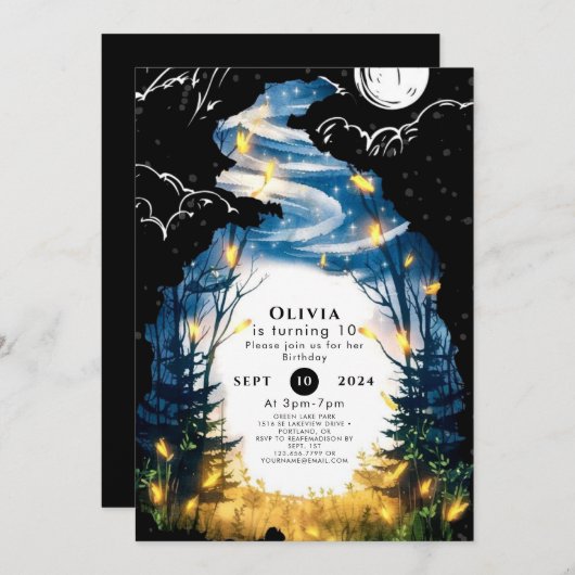 マジカルカスタム誕生日ウッドランド 招待状 (正面/裏面)