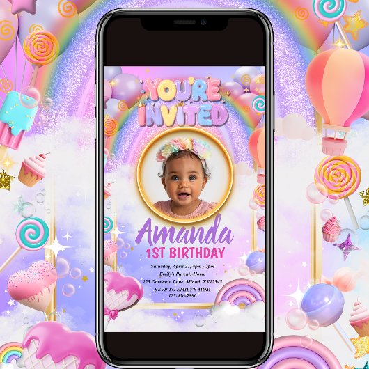 マジカルカラフルレインボー子供の誕生日招待状 招待状