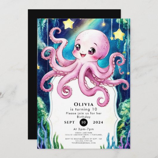 マジカルキッズタコ誕生日 招待状 (正面/裏面)