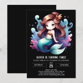 マジカルキッズマーメイド誕生日 招待状 (正面/裏面)