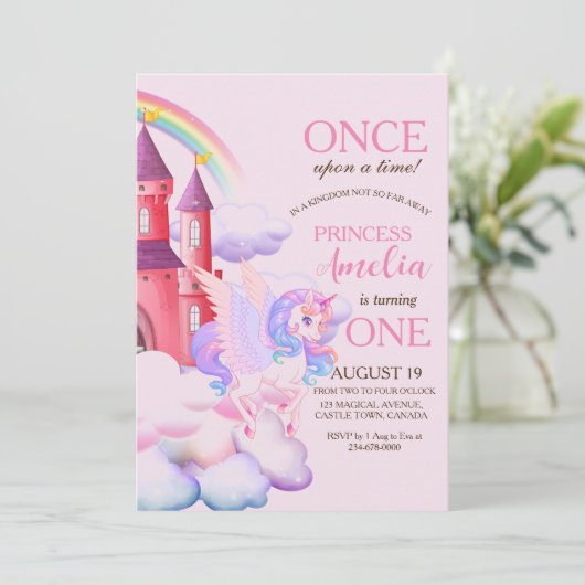 マジカルキャッスルピンクユニコーン第1プリンセス誕生日 招待状 (スタンド正面)
