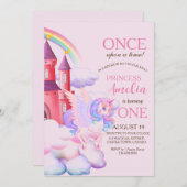 マジカルキャッスルピンクユニコーン第1プリンセス誕生日 招待状 (正面/裏面)