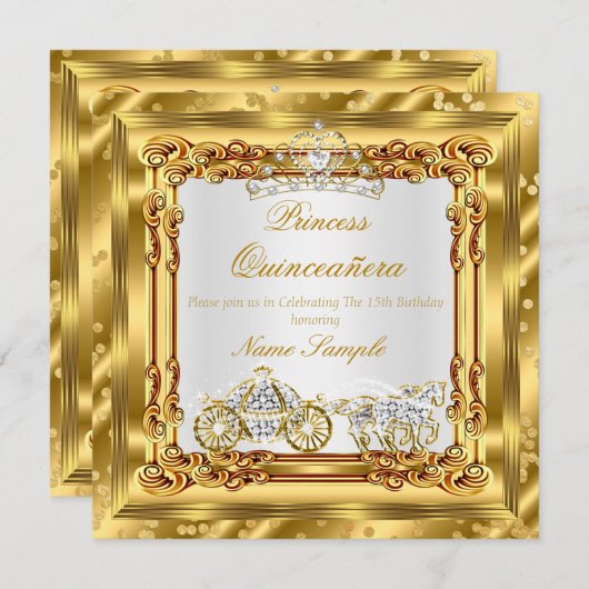 マジカルキンセアニェラ金ゴールドダイヤモンドホースキャリッジ 招待状 (正面/裏面)