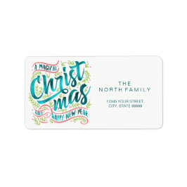 マジカルクリスマスタイポグラフィスクエアティール（緑がかった色）ID441 ラベル