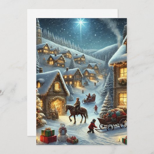 マジカルクリスマスビレッジシーンホリデーカード シーズンカード (正面/裏面)