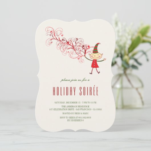 マジカルクリスマス小妖精や小人クラシックホリデーパーティー招待状 招待状 (スタンド正面)
