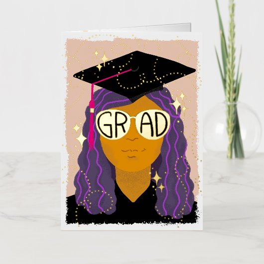 マジカルグラードグラスおめでとう卒業生 箔グリーティングカード (正面)