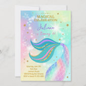 マジカルグリッターカラフルマーメイド誕生日招待状 招待状 (正面)