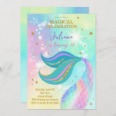 マジカルグリッターカラフルマーメイド誕生日招待状 招待状 (正面/裏面)