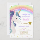 マジカルグリッターカラフルユニコーンレインボー誕生日 招待状 (正面)