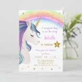 マジカルグリッターカラフルユニコーンレインボー誕生日 招待状 (スタンド正面)