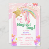 マジカルグリッターユニコーンシックス誕生日 招待状 (正面/裏面)