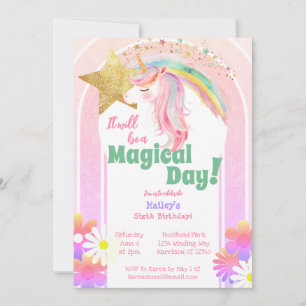 マジカルグリッターユニコーンシックス誕生日 招待状