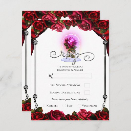 マジカルグローレッドローズホワイト金ゴールドシルバーRSV 招待状 (正面/裏面)