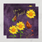 マジカルサンフラワーズ&蝶誕生日招待状 招待状 (正面/裏面)