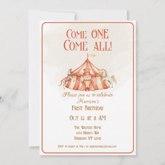マジカルサーカスホースファースト誕生日招待状 招待状 (正面)