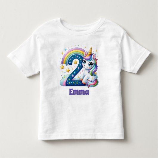 マジカルセカンド誕生日パーソナライズされた- Unicorn トドラーTシャツ (正面)