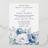 マジカルダスティブルー&ホワイトフローラ結婚ズシルバー 箔招待状 (正面)