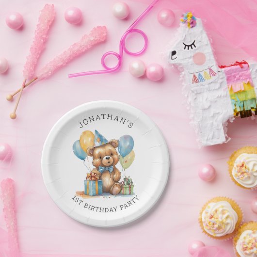 マジカルテディベアファースト誕生日 ペーパープレート (パーティー)