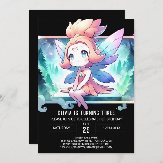 マジカルテーマフェアリー誕生日 招待状 (正面/裏面)