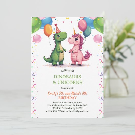 マジカルディオナンス&ユニコーンジョイント子供の誕生日 招待状 (スタンド正面)