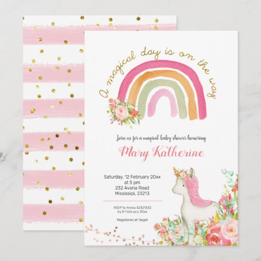 マジカルデイがやってくる！ベビーシャワーの招待状 招待状 (正面/裏面)