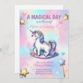 マジカルデイユニコーンガール子供の誕生日パーティー 招待状 (正面/裏面)